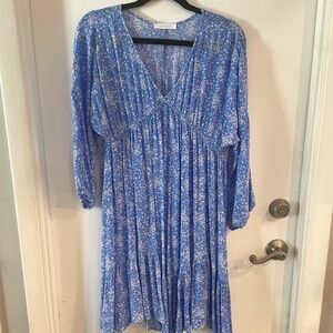 PinkBlush Medium Blue Ditsy Flora V-neck Handkerchief Dress